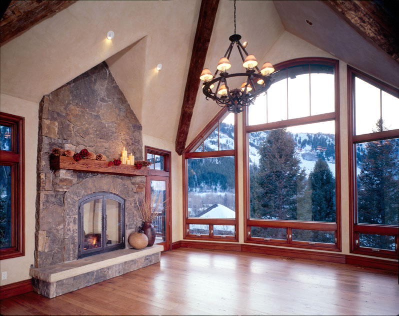 1225 Riverside Great Room Aspen Mountain in the backround Johannsson Architects