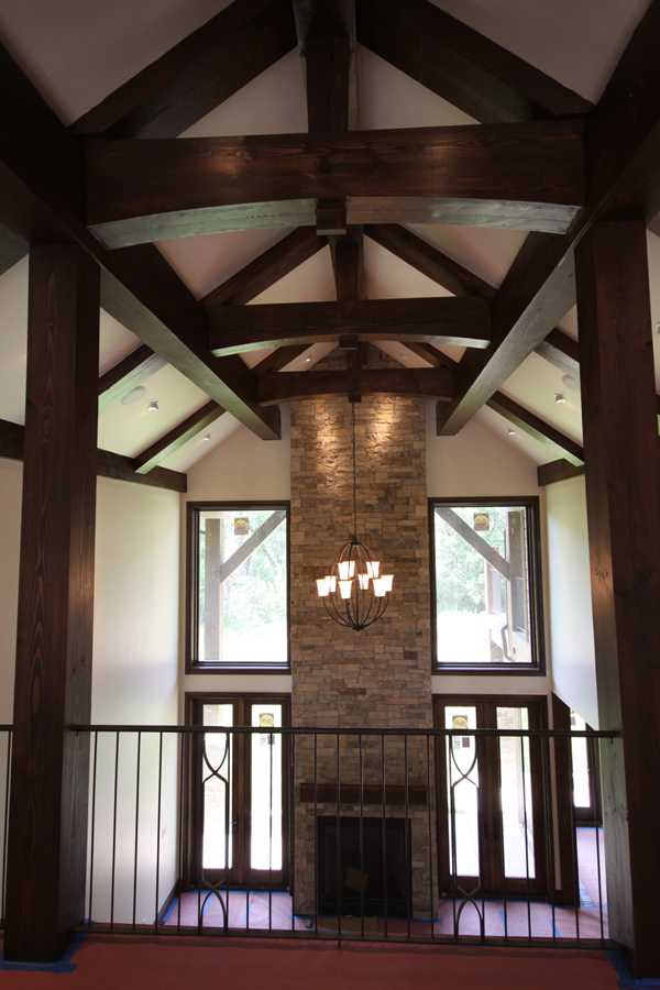 Great room fireplace from bridge